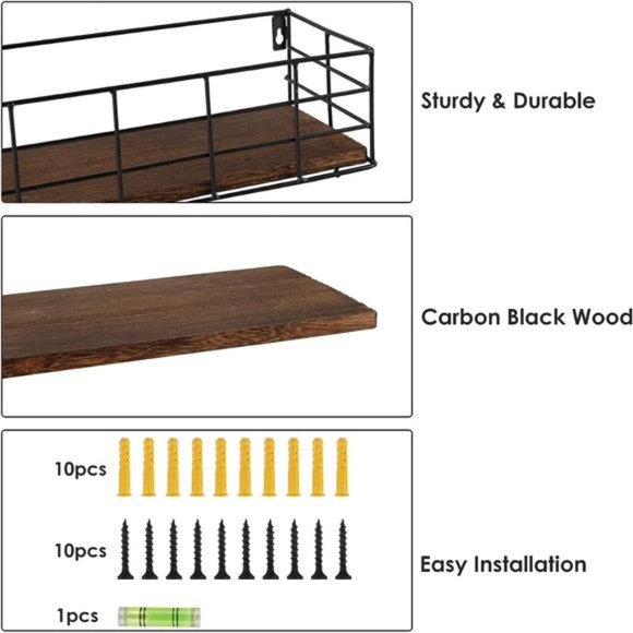 Hanging Floating Shelves, 4 Sets of Wall Mounted Shelves for Wall Storage - Picture 5 of 5